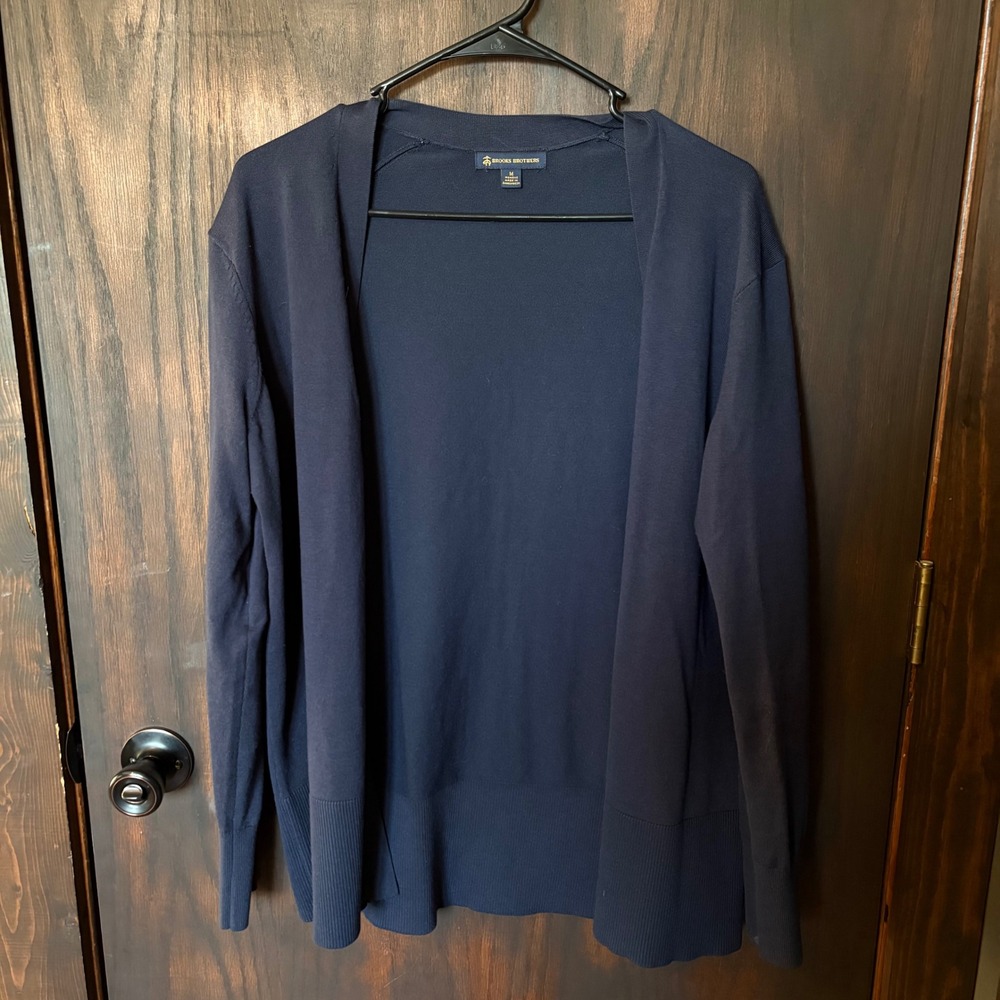 Brooks Brothers Navy Blue Pima Cotton Blend Open Front Cardigan Sweater Womens M